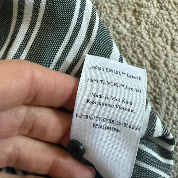 Everlane striped blouse shirt cream bone black button front tie tencel small - Picture 7 of 10